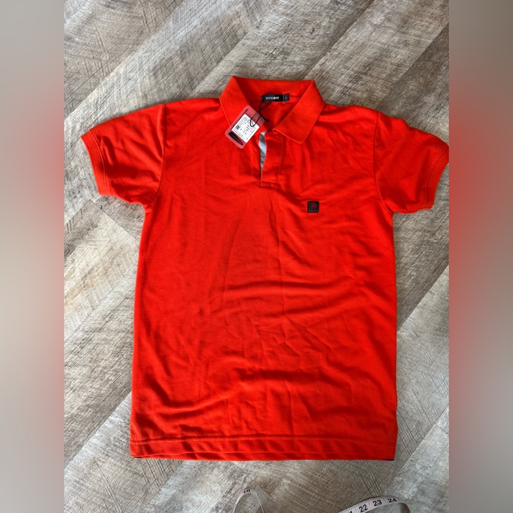 Hats Off NWT orange polo, size LG (see measurements, looks like MED fit)
